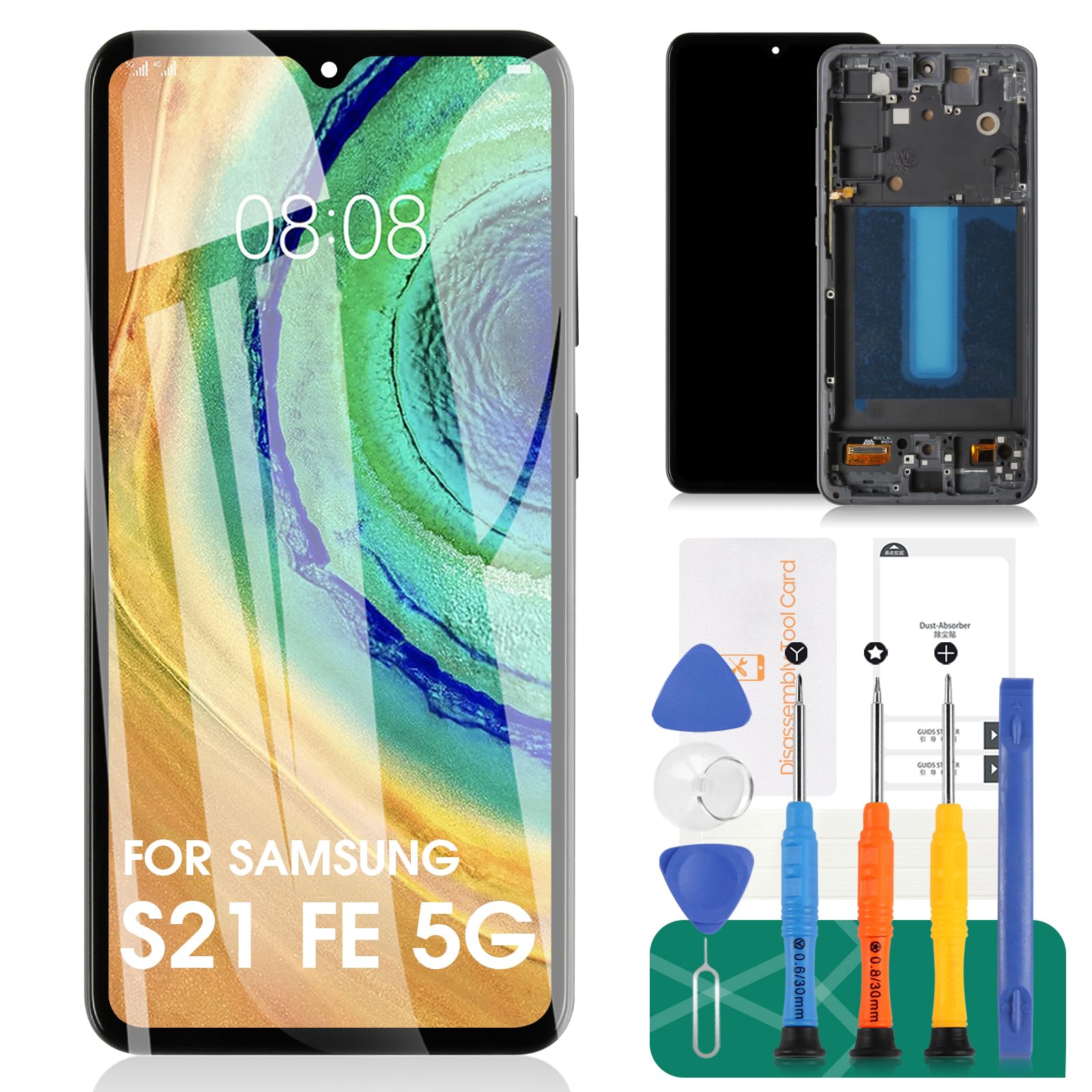 Photo 1 of OLED for Samsung S21 FE 5g Screen Replacement for Samsung Galaxy S21 FE 5g LCD Screen for Galaxy SM-G990B SM-G990B/DS LCD Touch Screen Digitizer Assembly Repair Kits with Frame Black