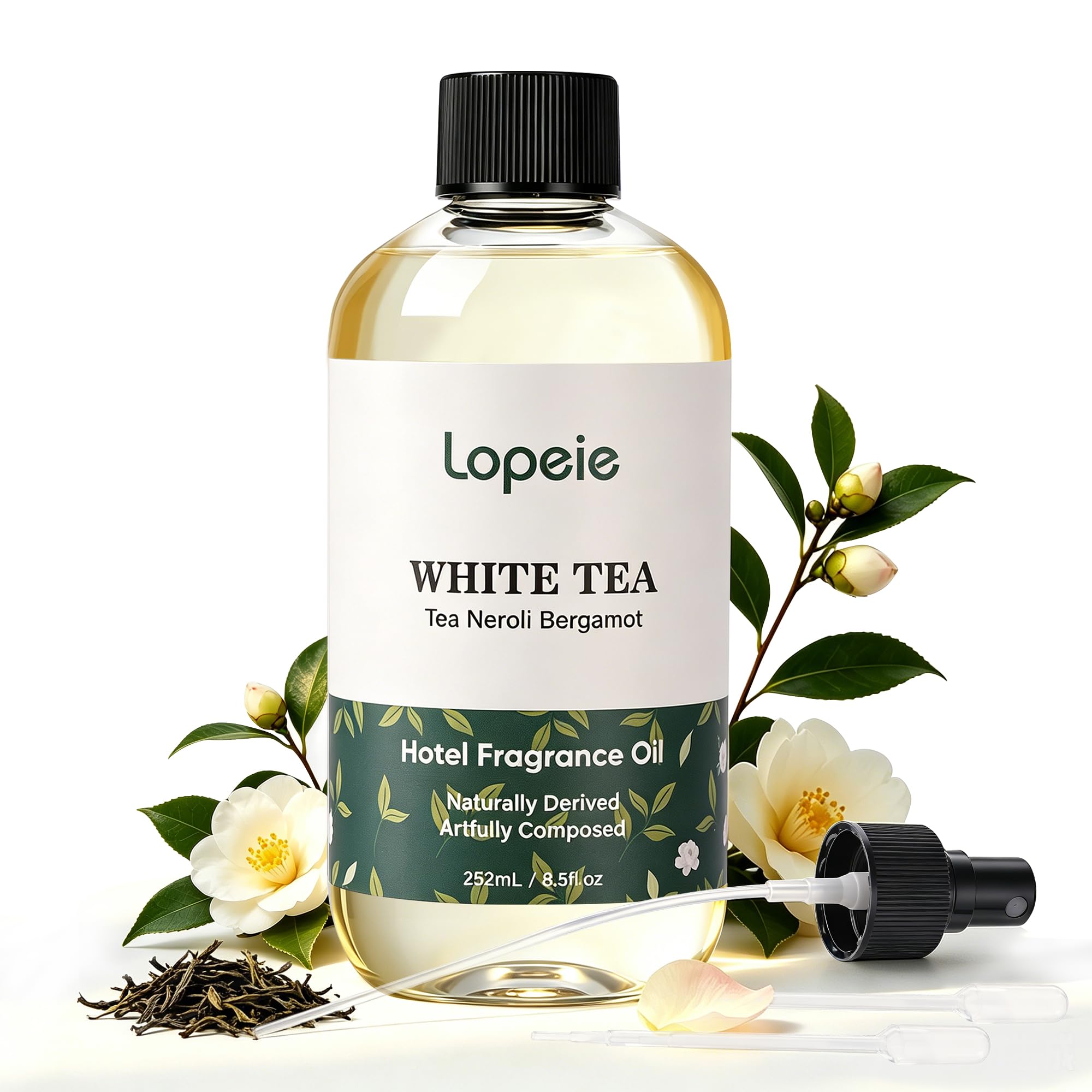 Lopeie White Tea Diffuser Oil – Essential Oil for Diffuser, Air Freshener & Room Spray – Long-Lasting with Notes of Tea, Neroli & Bergamot – Hotel Scent for Ultrasonic & Waterless Diffusers, 8.5 fl.oz