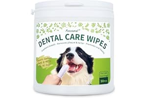 Petstoral Dental Care Wipes for Dogs and Cats, 50 Count, Teeth and Gum Cleaning, Plaque and Tartar Removal