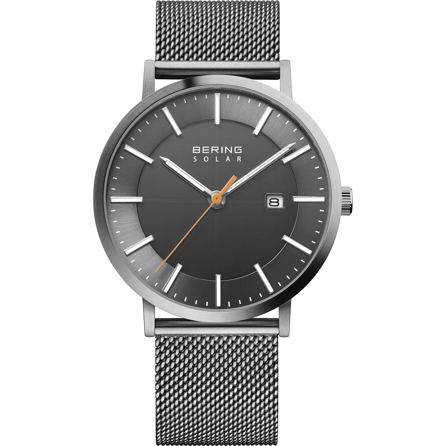 BERING Men Analog Solar Collection Watch with stainless steel Strap and Sapphire Crystal 15439-377, Grey/Silver, 39 mm