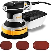 Orbital Sander Corded Hand Sander: DEKOPRO 5" Random Orbital Sander with Dust Box, 6 Various Speeds Electric Palm Sander with Dust Box, 16Pcs Sandpapers for Woodworking &amp; Sanding-Yellow