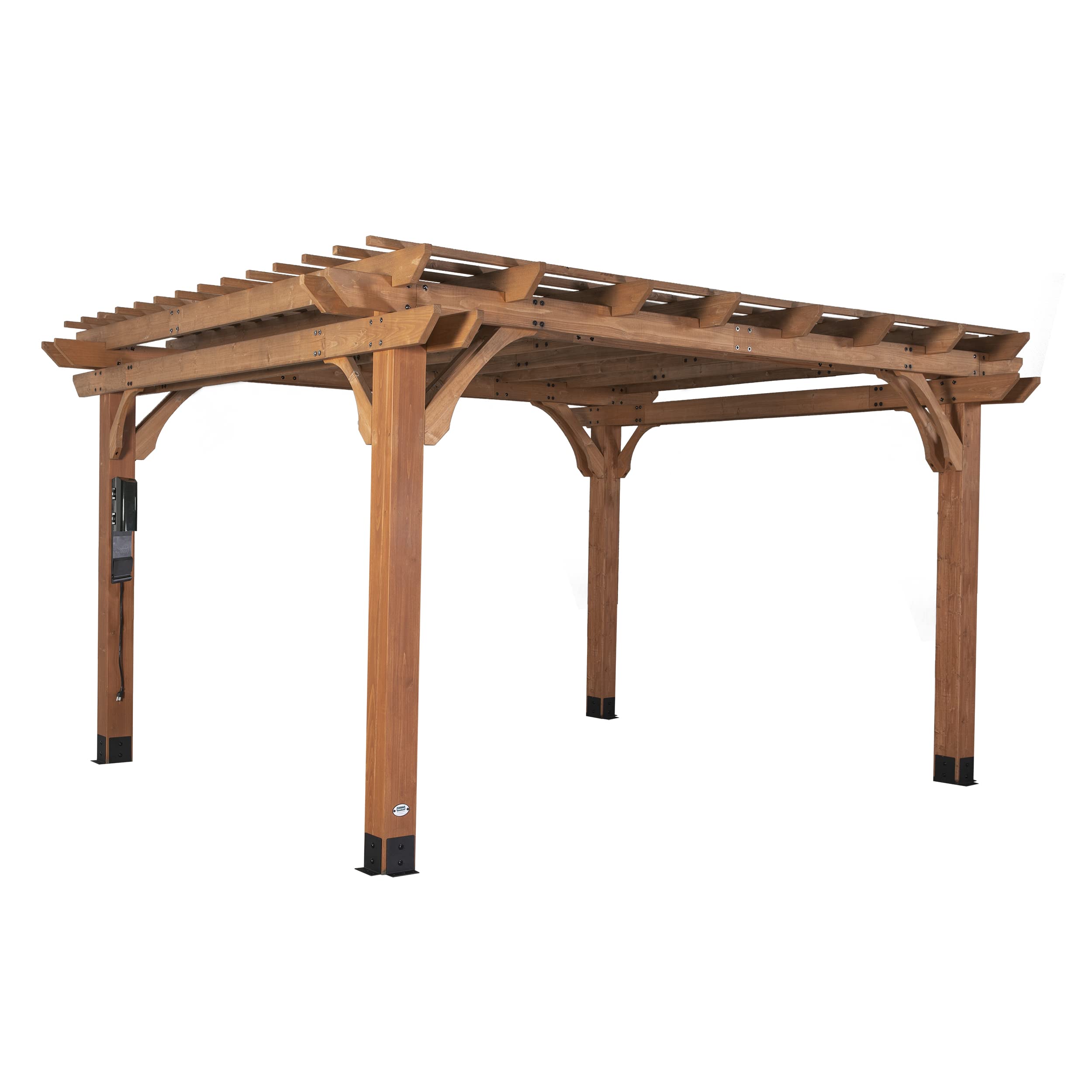 Photo 1 of (partial set)(box one of 3) Backyard Discovery Beaumont 14' x 12' Traditional Cedar Wood Pergola Kit with Trellis Roof, All-Season Durability, High-Wind Rating, PowerPort, Shade for Outdoor Patio, Deck, Garden, and Entertaining
