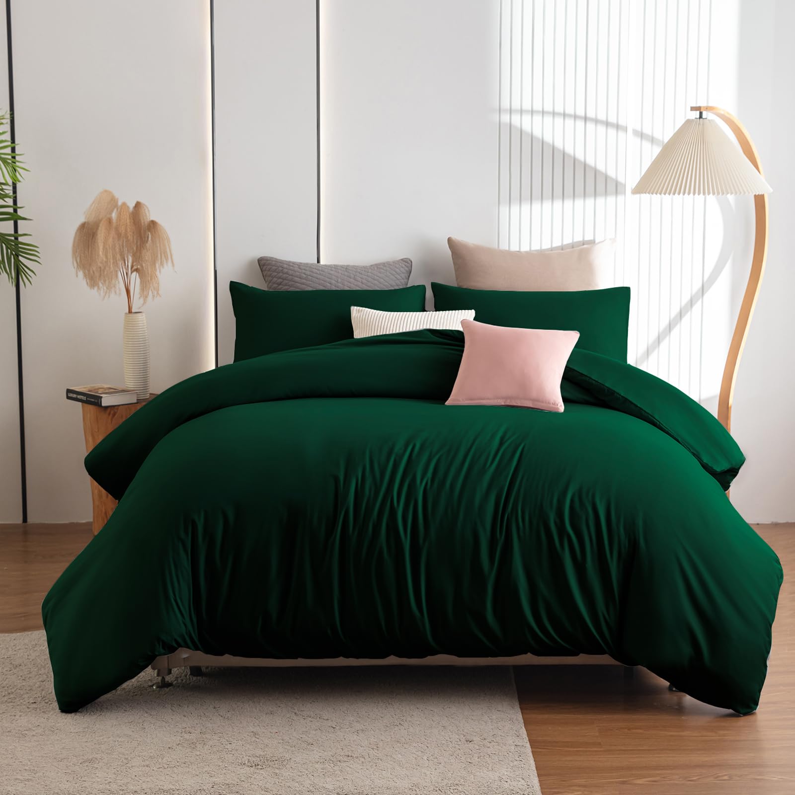 Soifox Super King Duvet Cover Set - Dark Green Bedding Set Superking Size Bed with Zipper Closure, Soft Microfiber Quilt Cover with 2 Pillowcases — image 1
