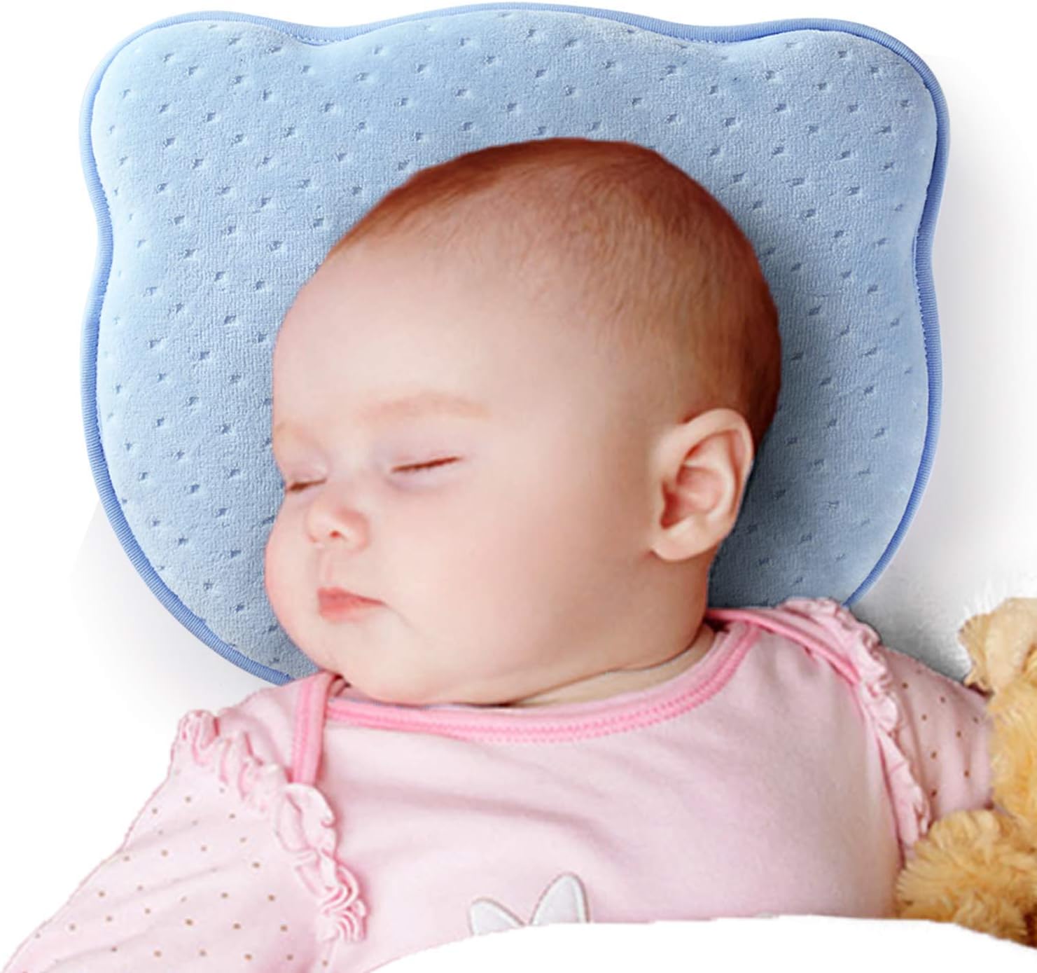 Newborn Baby Head Shaping Pillow,Memory Foam Nursery Pillows for Flat Head Syndrome Prevent Plagiocephaly with Breathable Cotton Pillowcase