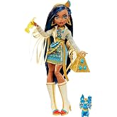 Monster High Doll, Cleo De Nile with Blue Streaked Hair in Signature Look with Fashion Accessories &amp; Pet Dog Tut