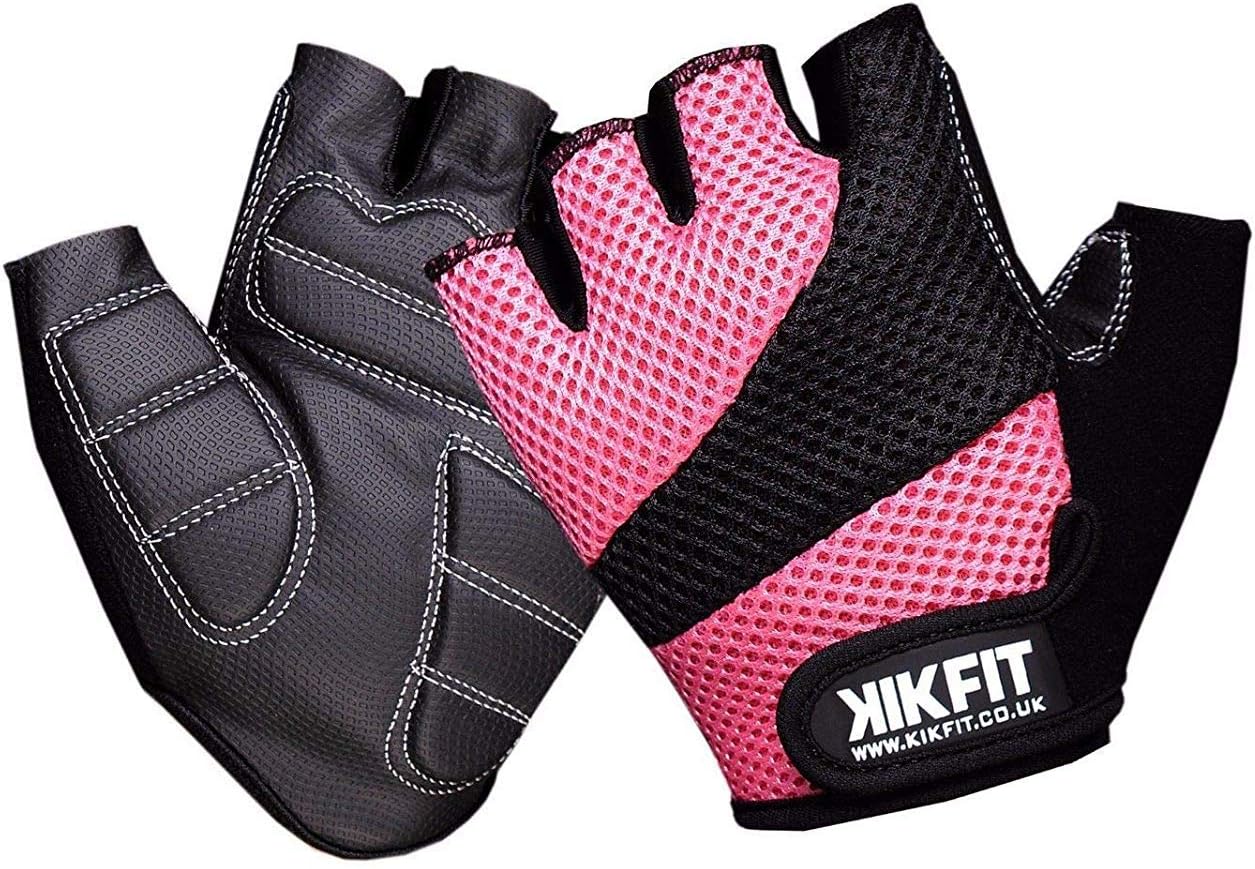 KIKFIT Fingerless Ladies Cycling Gloves Half Finger Bike Riding Wheelchair Crutches Gym Workout Fitness Training Deadlift Exercise Bodybuilding Gloves