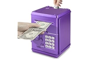HUSAN Piggy Banks for Kids, Electronic Password Code Money Banks ATM Banks Box Coin Bank for Children Boys and Girls (Purple Gold)