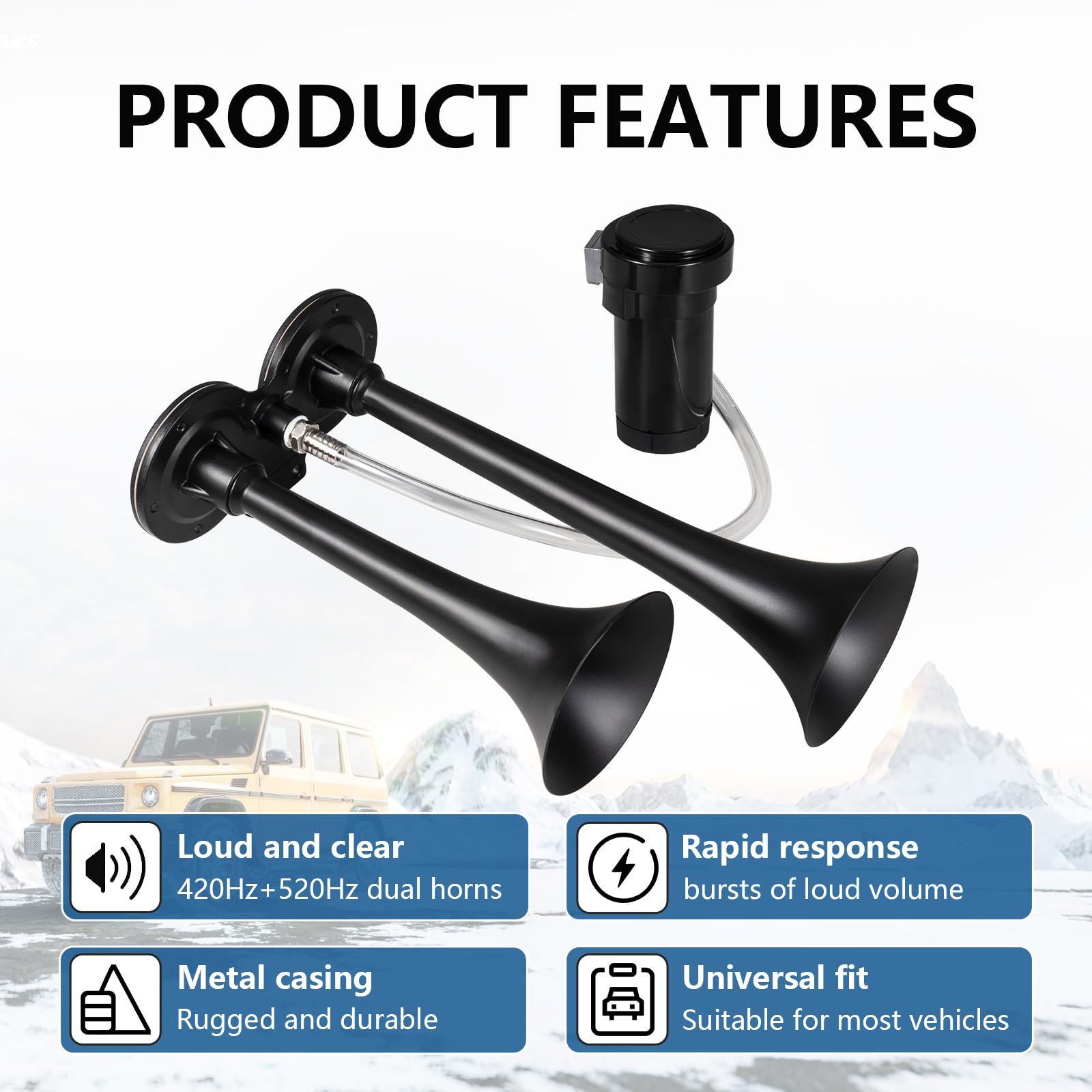 Train Horn for Truck 150db 12V,BANHAO Super Loud Dual Trumpet Truck Air Horn with Compressor, suitable for Any 12V Vehicles Train Car Ship Boat Lorry