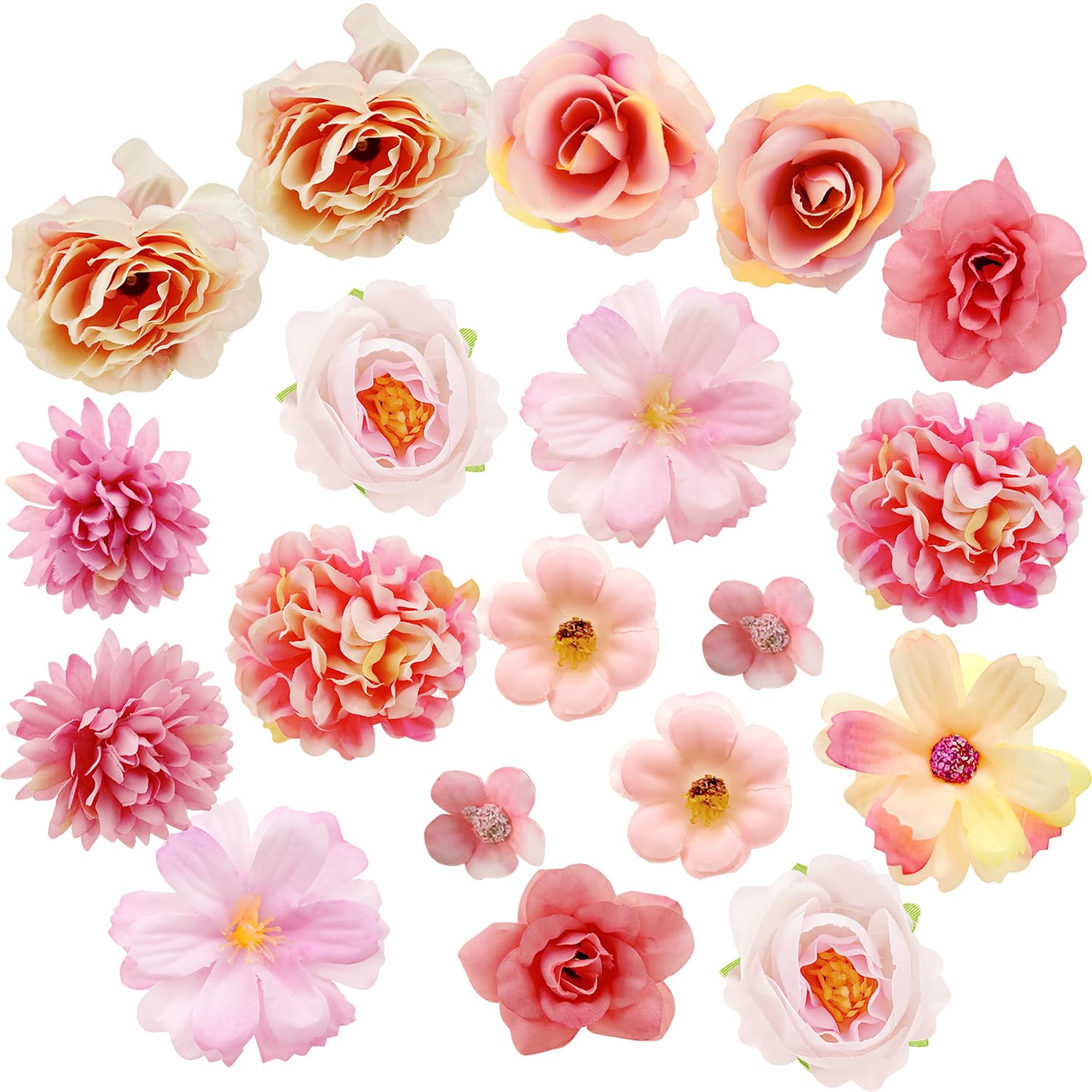 Jaczora 20 PCS Pink Artificial Flower, Heads-Craft Fake flower Decoration Mini Silk Pink Flower Heads Bulk Mix for for Home Decor, Wedding Bouquet DIY, Party, Garden, Cake Decoration