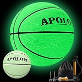 Apoloiz Glow in The Dark Basketball,Glowing Light Up Green Basketball Ball,Size 7,Indoor & Outdoor for Night Play Luminous,Gift for Teenagers, Men, Women (with Pump)