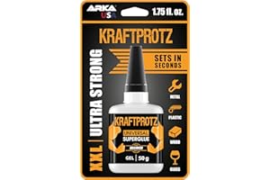 ARKA Super Glue Gel – 50 g / 1.75 oz – Extra Strong No-Drip Superglue for Plastic, Metal, Wood & Rubber – Waterproof & Heat Resistant Adhesive – Precision Tip – KRAFTPROTZ