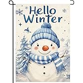 Hello Winter Snowman Garden Flag 12×18 Inch Double Sided Christmas Winter Snowman Cardinal Garden Flags Yard Flags Lawn Decor Holiday Outdoor House Decoration