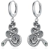 Snake Earrings Sterling Silver Black Snake Huggie Hoop Earrings Gothic Snake Dangle Drop Earrings Snake Jewelry for Women Men