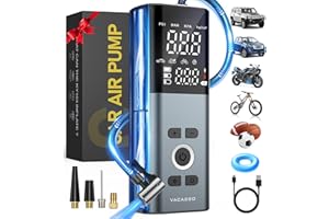 VACASSO Tire Inflator Portable Air Compressor, 150PSI Air Pump For Car Tires with Accurate Tire Pressure Gauge, 20,000mAh Cordless Air Compressor for Car, Motorcycle, Bike, Balls and More, Smart Autostop