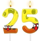 Yellow Sponge Birthday Number Candle Yellow Themed Dot Print Candles Cartoon Numeral Party Cake Topper for 25th Birthday Decoration Supplies