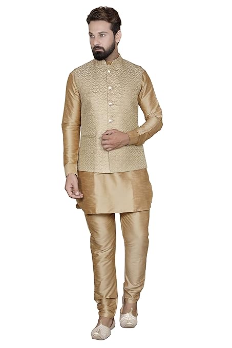 Buy HAASSO Men Jacquard Silk Blend Regular Fit Kurta Pajama with Jacket