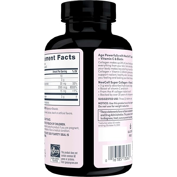 NEOCELL SUPER COLLAGEN WITH VITAMIN C AND BIOTIN, SKIN, HAIR AND NAILS SUPPLEMENT, INCLUDES ANTIOXIDANTS, TABLET, 180 COUNT, 1 BOTTLE