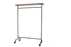 WILLIAM ROBERTS VINTAGE Industrial Pipe Rolling Clothing Rack with Solid Wood Top Shelving by William Robert's Vintage