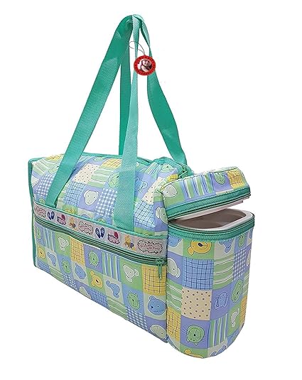 GURU KRIPA BABY PRODUCTS Plastic Multipurpose Waterproof Maternity Handbag/Diaper Bag with 2 Bottle Holders (Green)