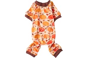 LANYARCO Pumpkin Fall Leaves Thanksgiving Dog Pajamas Clothes Male Female Pet Onesie PJS for Autumn Seasons Medium 16"