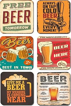 PAPER PLANE DESIGN Handmade Wooden Coaster Set for Home Kitchen, Office Desk (4 x 4 Inch, Multicolour) - Pack of 6