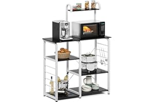 DlandHome Microwave Stand Kitchen Cart, Microwave Cart Stand 35.4 inches, Kitchen Utility Storage 3-Tierx4-Tier for Baker and Rack and Spice Rack Organizer Workstation Shelf, Black