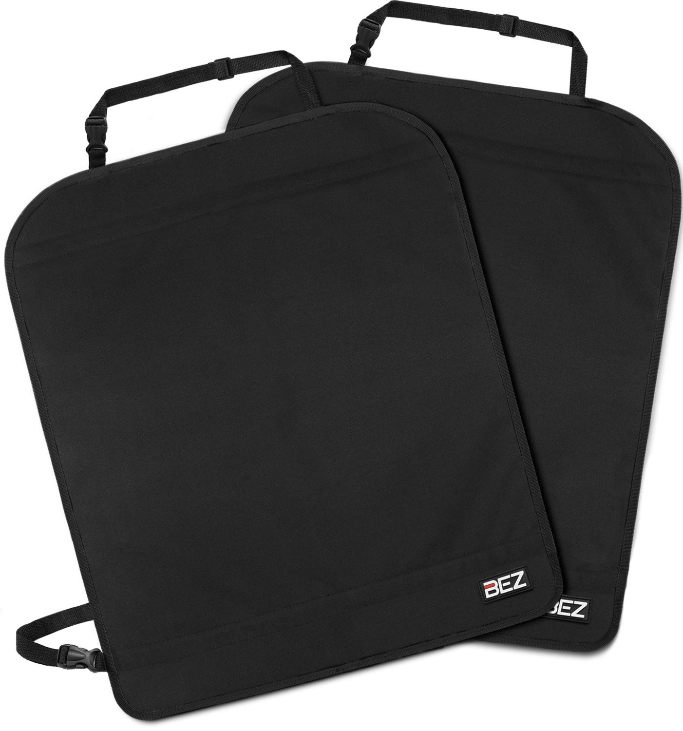 BEZ Kick Mats Back Seat Protector for Kids [2 packs], Premium Waterproof 600D Material Stain Resistant Anti-Dirty with Adjustable Strap Universal - Black