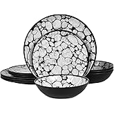 Lechoo Melamine Dinnerware Sets 12pcs Rustic Farmhouse Dinner Dishes Set Lightweight Service for 4 Plastic Plates and Bowls Set, Modern Gray Bubble