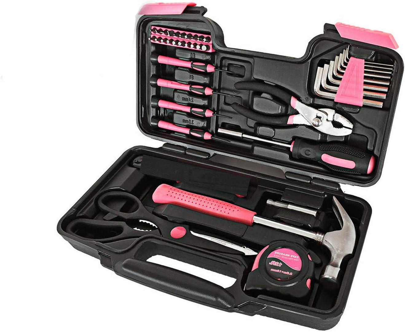 Precition Hand Tool Kit 39 Piece Pink Household Set Box Ladies Women Home Tools.