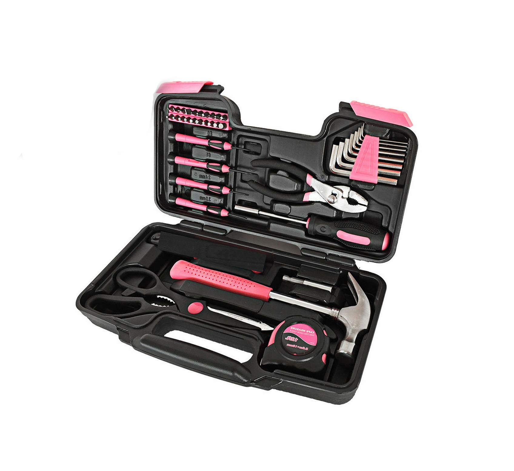 Precition Hand Tool Kit 39 Piece Pink Household Set Box Ladies Women Home Tools.