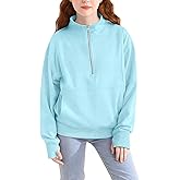 AlisOker Girls Half Zip Sweatshirt Long Sleeve Zip Pullover Top with Thumb Hole Pocket Fall Winter for Teen Girls