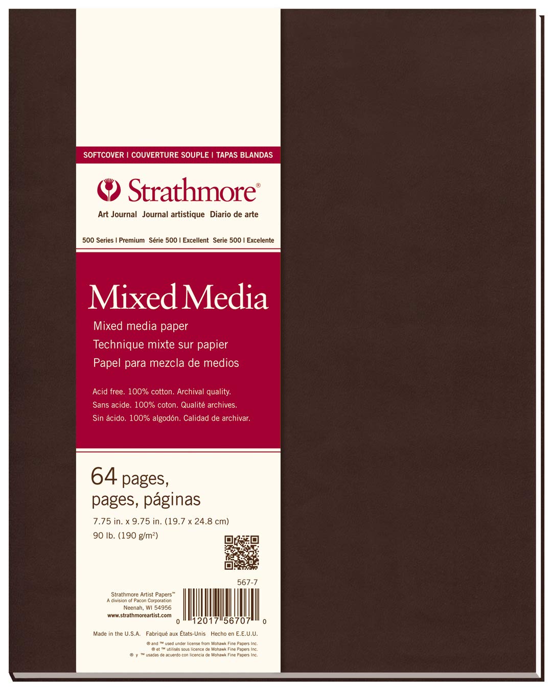 Strathmore 500 Series Softcover Mixed Media Journal, 90 lb. Paper, 7.75 X 9.75 inches, 64 Pages (567-7)