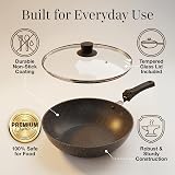 nuovva Non-Stick Wok Pan with Glass Lid 28cm Induction Base Detachable Handle view 6