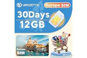 ＵＲＯＺＥＴＴＡ Europe Data SIM Card 30 Days 12GB for 32 Countries | Prepaid 4G High-Speed Network | France, UK, Germany, Italy, Spain, Ireland, Sweden | Hotspot Support | Networks Triple Cut 3-in-1 | No Phone Number
