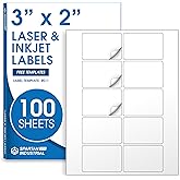 3" X 2" Matte White Printable Labels for Inkjet and Laser Printers - 100 Sheets, 1000 Custom Stickers for Address Labels, Product Labeling, Shipping - Spartan Industrial Template R011