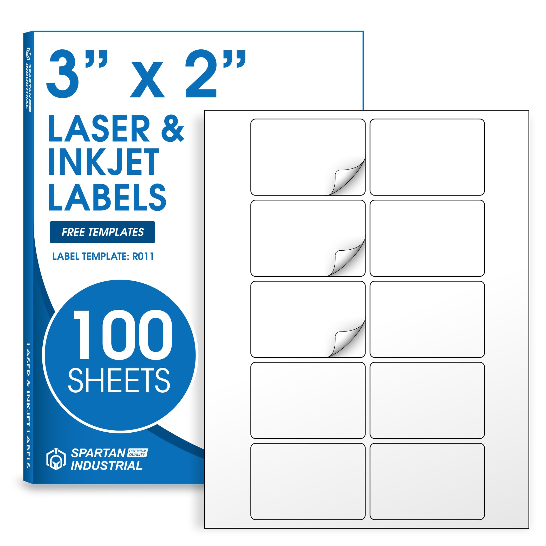 Photo 1 of 3" X 2" Matte White Printable Labels for Inkjet and Laser Printers - 100 Sheets, 1000 Custom Stickers for Address Labels, Product Labeling, Shipping - Spartan Industrial Template R011