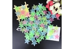 100-Piece Glow in The Dark Star Stickers, Colorful Luminous Wall Decals for Ceiling & Room Decor, Fluorescent Night Light Dec
