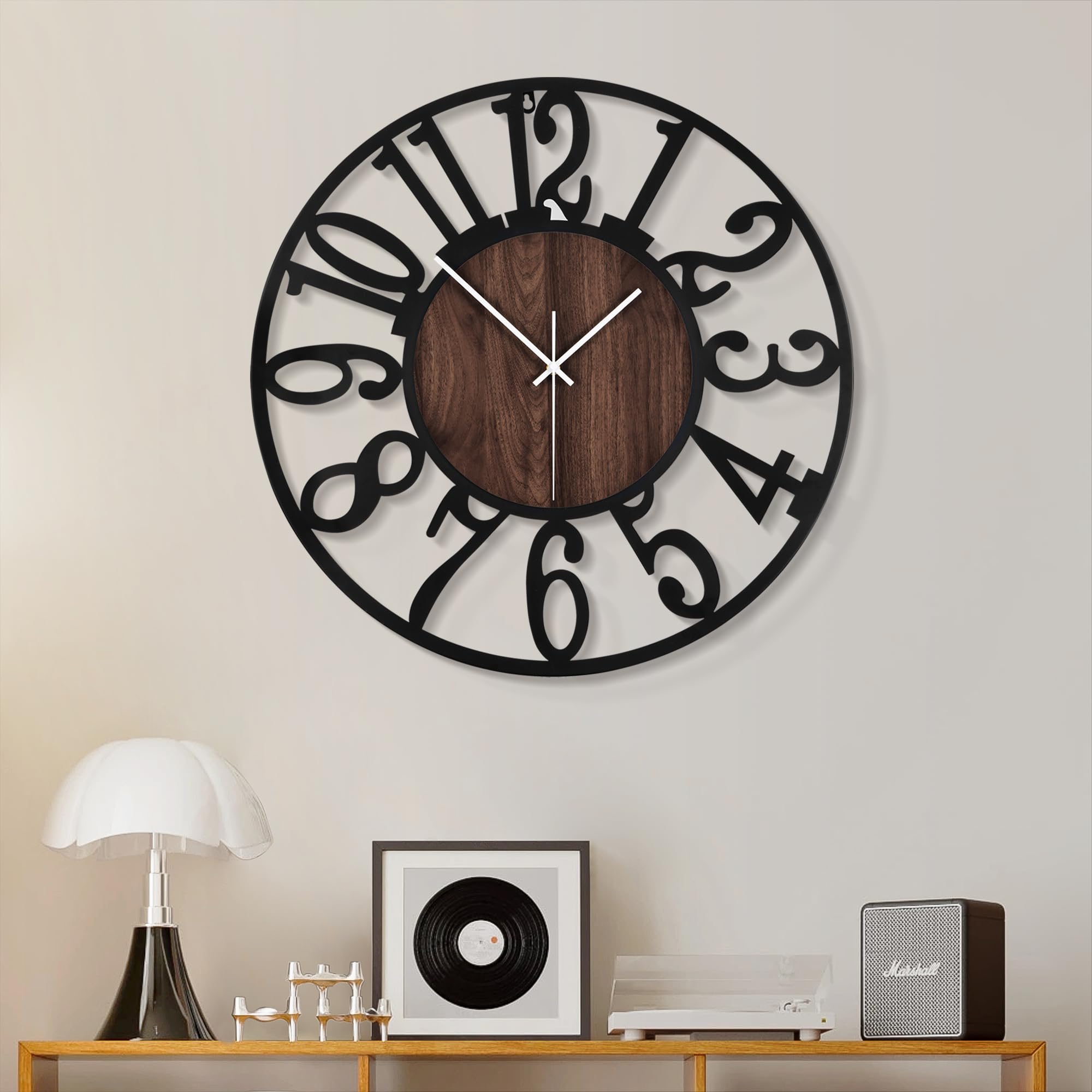 Photo 1 of 1st owned Wall Clock for Living Room -16" Silent Non Ticking,Battery Operated,Black Metal, Antique Wood Clocks for Farmhouse,Dining Room,Bedroom,Kitchen Clock Wall Decor- Arabic Numerals