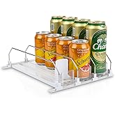 Soda Can Dispenser for Refrigerator - 3 Row Automatic Pusher Glide, Fridge Bottle Rack Drink Organizer, Self-Pushing Width Adjustable Beverage Storage Holds Up to 12 Cans (12.2inch, White)