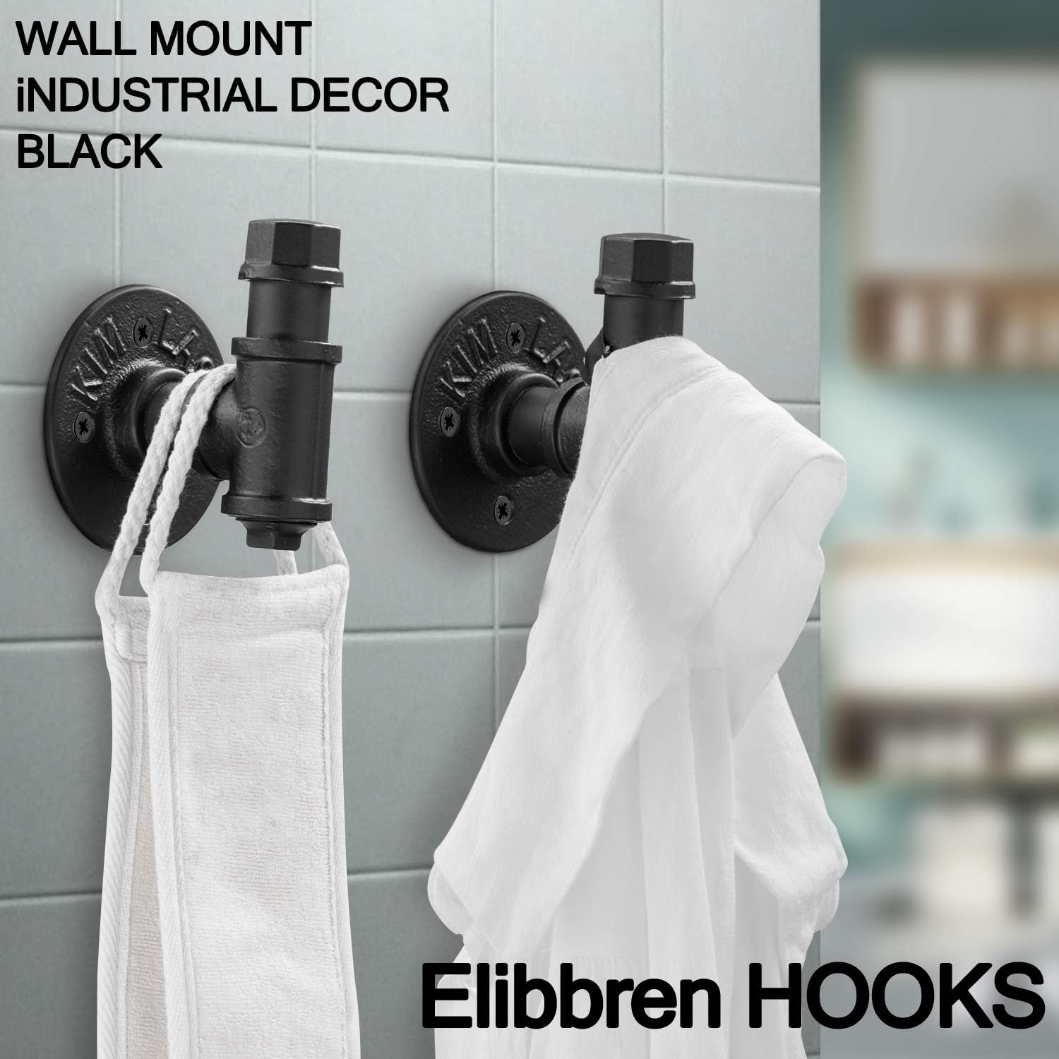 3 Pack Vintage Bathroom Robe and Towel Wall Hooks for Hanging, Elibbren Rustic Style Industrial Iron Pipe Coat Hook Wall Mounted Heavy Duty Farmhouse DIY, Mounting Hardware Included - - 