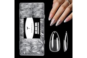 TOMICCA Almond Gel Nail Tips, Half Matte Pre Shaped No Filing Medium Almond Nail Tips, 240 Pcs Gel Tips 12 Sizes, Clear Acrylic Tips for Nail Art, Nail Extension at Home, For Beginners