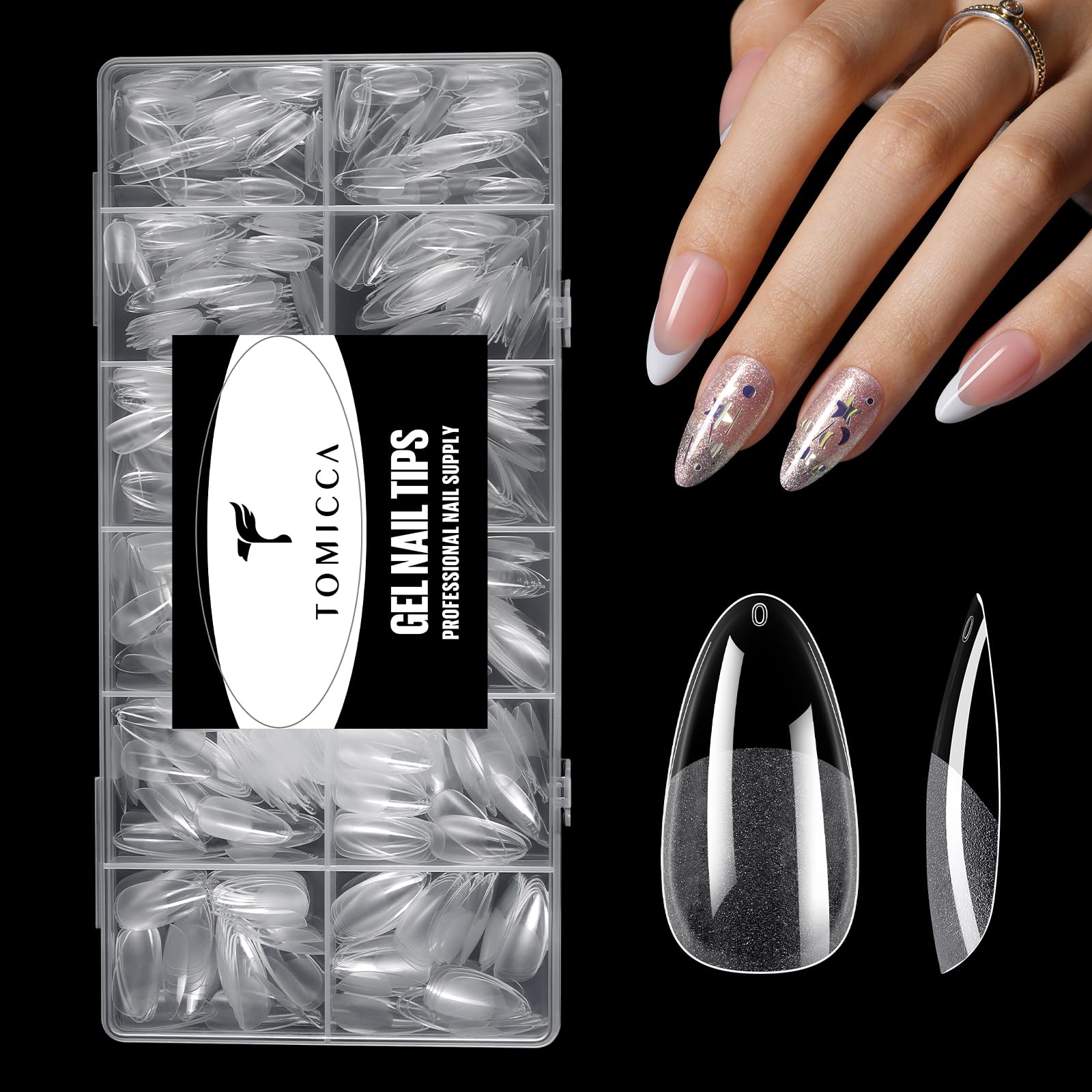 TOMICCA Clear Nail Tips Acrylic Nails 240Pcs Medium Almond Acrylic Nail Kit Gel Nail Tips Pre-shape Clear Nails for Nail Extension Fake Nails 12 Sizes