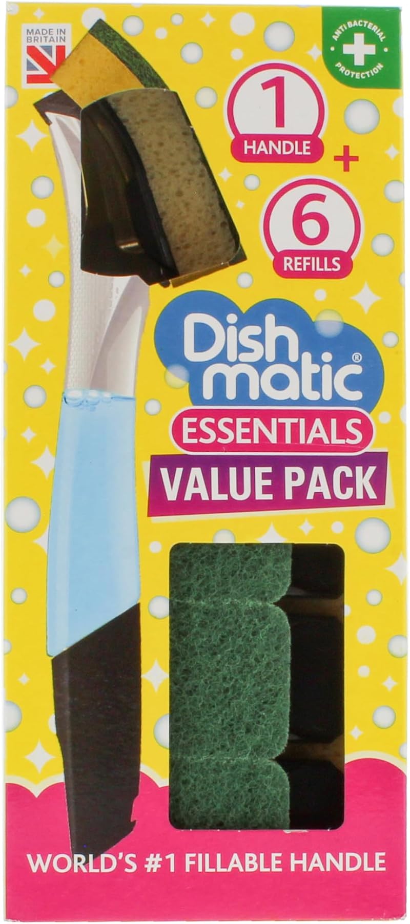 Dishmatic Refillable Washing Up Liquid Dispenser Handle Antibacterial