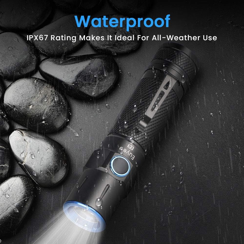 Euyee E4 Professional Outdoor Flashlight, High Powered LED Brightest 1800 Lumens Torch with 5 Modes, IPX67 Water Resistant, Optical lens.Best Choice for Camping, Outdoor, Emergency, EDC Flashlights - - 