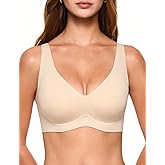 Lehoba Deep V Bras for Women, Wireless Push Up Plunge Bra Seamless Supportive No Underwire T-Shirts Bralettes