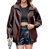 Miladusa Womens Oversized Leather Jackets Faux Casual Zip Up Trendy Bomber Motorcycle Jacket with Pockets