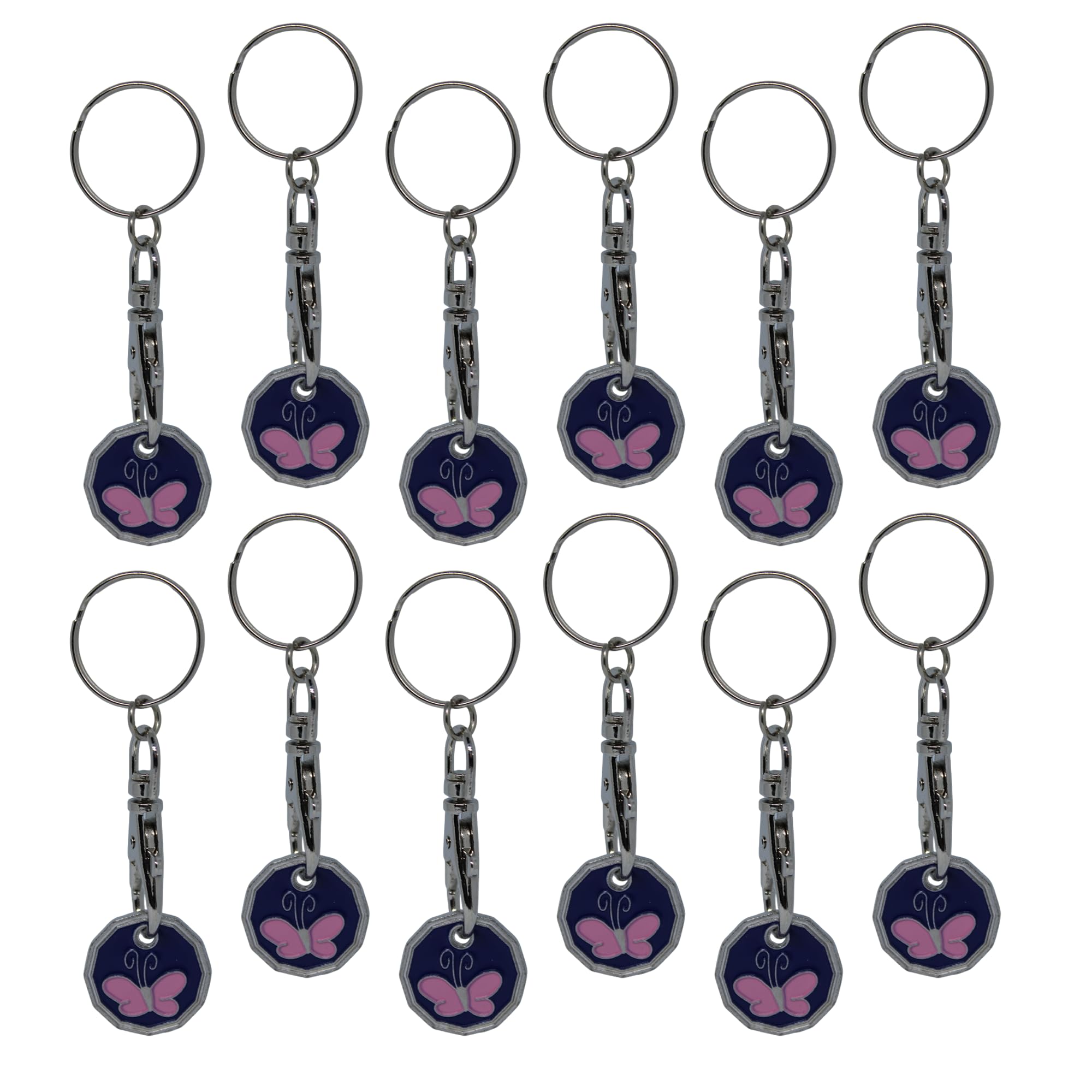 12pk Shopping Trolley Token Key Ring | Trolley Tokens for Supermarket, Gym Locker | New Pound Coin UK Tokens (12pk Butterfly)
