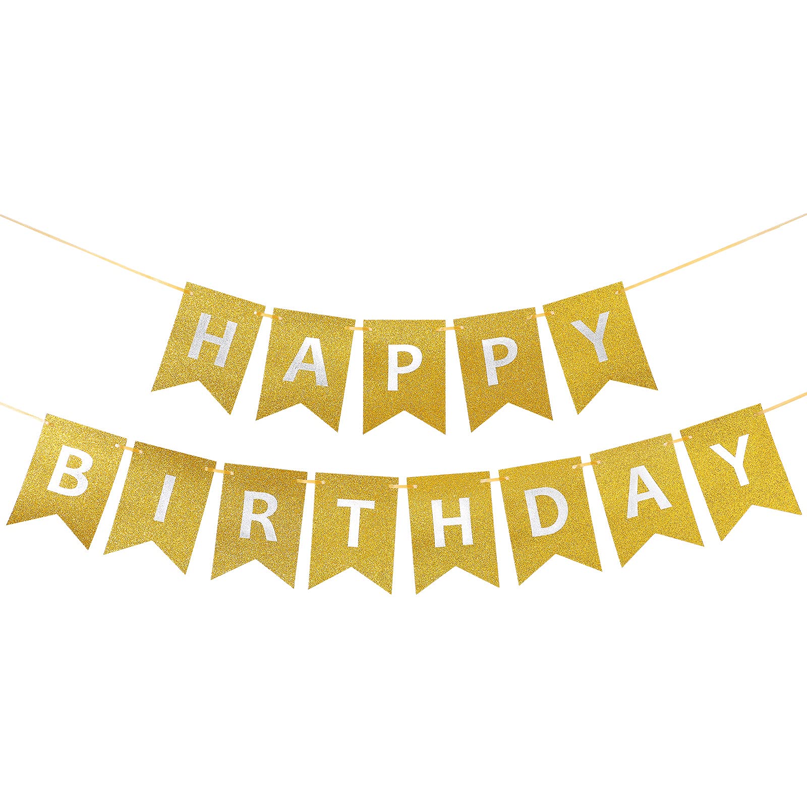 Clabby Happy Birthday Banner Shiny Happy Birthday Sign Happy Birthday Bunting with Shiny Letters for Birthday Party Decoration Supplies (Gold)