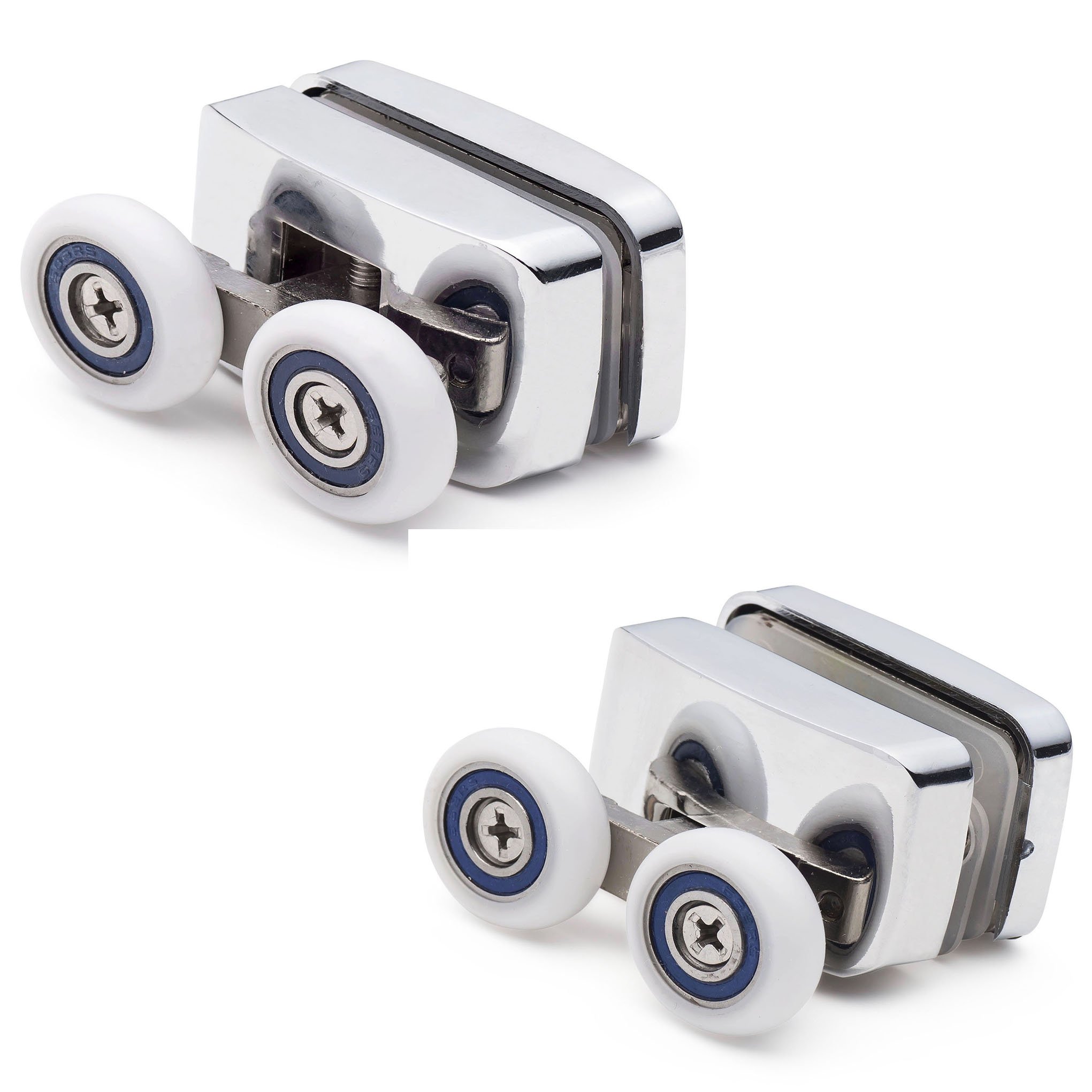 Shower Door Rollers Double Runners, Wheels Diameter 23mm, Chrome Plated Plastic Cover, Shower Door Replacement Parts (1 x Top and 1 x Bottom Rollers) 2 x F23