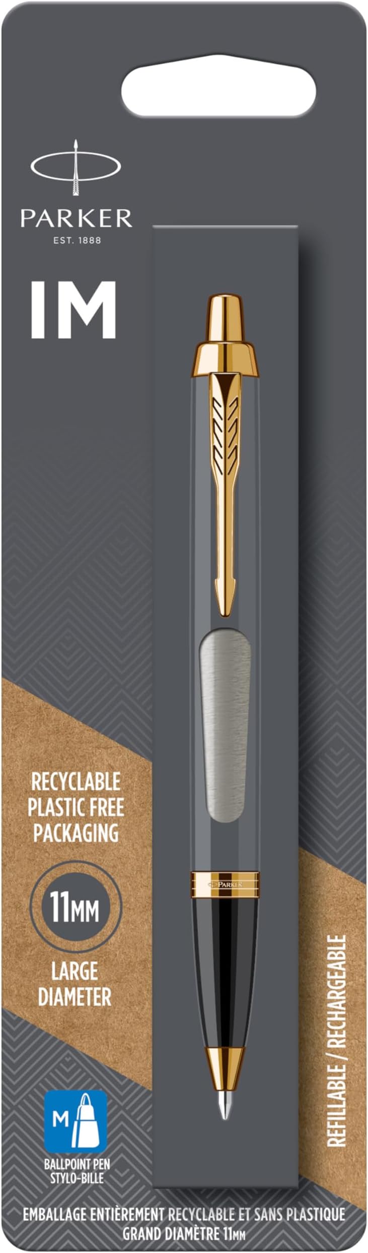 Parker IM Ballpoint Pen Brushed Metal Medium Blue Ink Refill